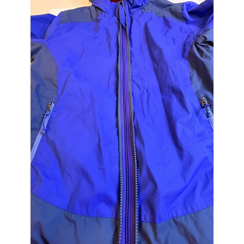 LL Bean Kids XL 18 Discovery Rain Jacket Blue Colorblock Hooded Shell 295451